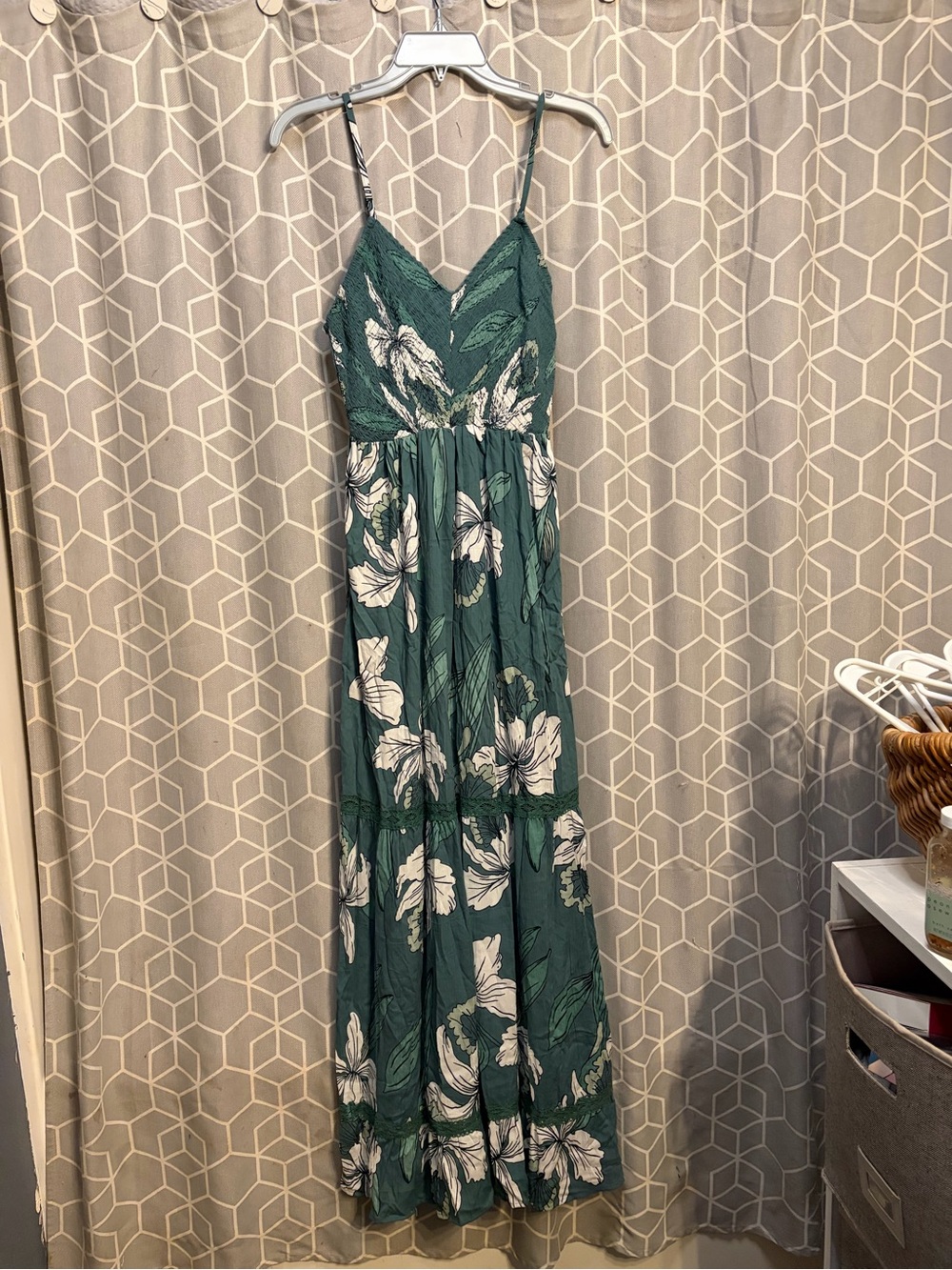 Angie Green Floral Maxi Dress with White Blooms